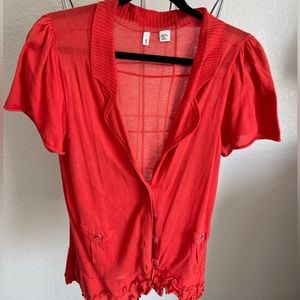 Anthropologie Moth Womens Orange Lightweight Knit Cardigan Sweater Size L